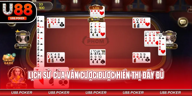 Lịch sử của ván cược được hiển thị đầy đủ